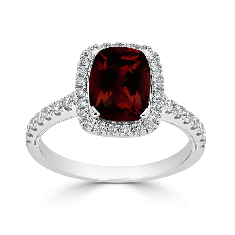 Auriya 1 7/8ct Cushion-cut Garnet and Halo Diamond Engagement Ring 3/8ctw 14k Gold