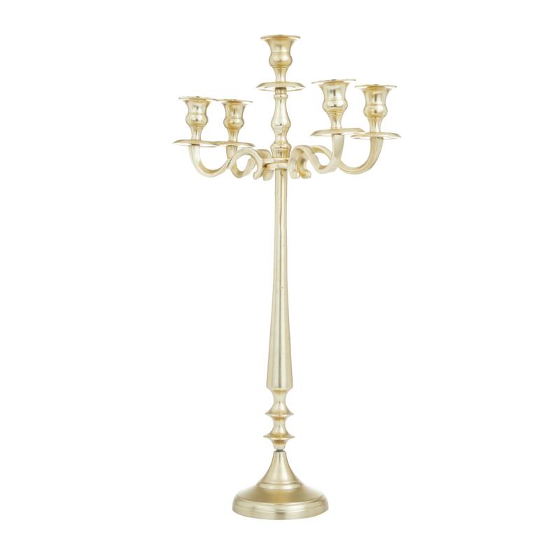 Gold Aluminum Metal Tapered 5 Plate Decorative Candelabra