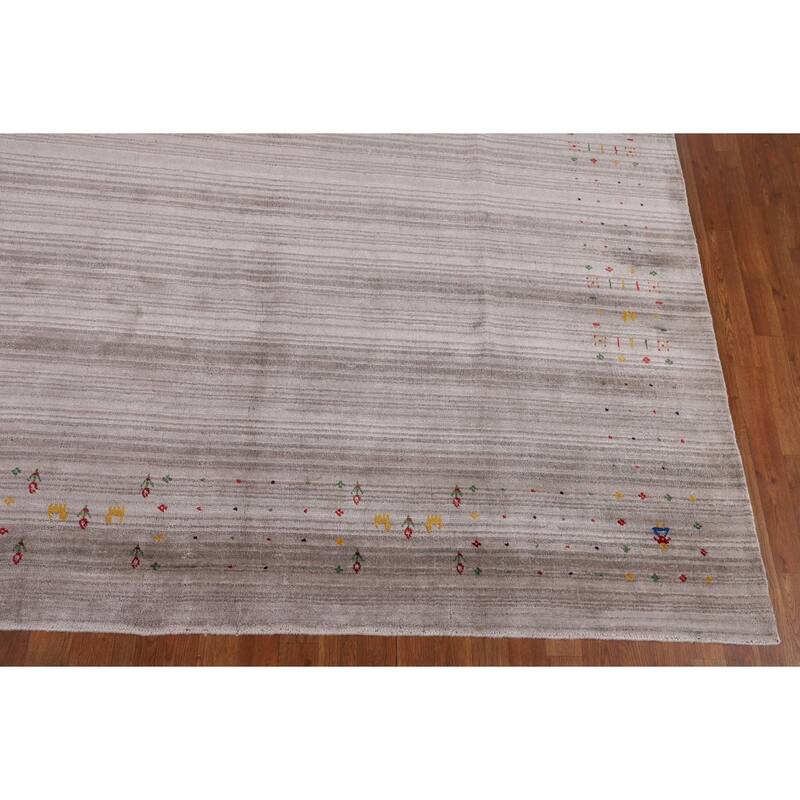 Striped Gabbeh Oriental Square Area Rug Handmade Silk Carpet - 7'11" x 7'9"