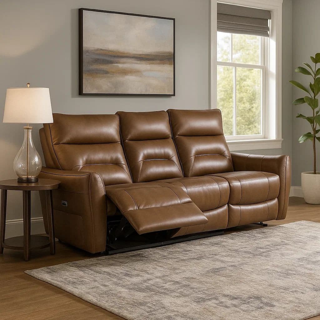 Teren Power Recliner Sofa, 86 Inch, Brown Grain Leather