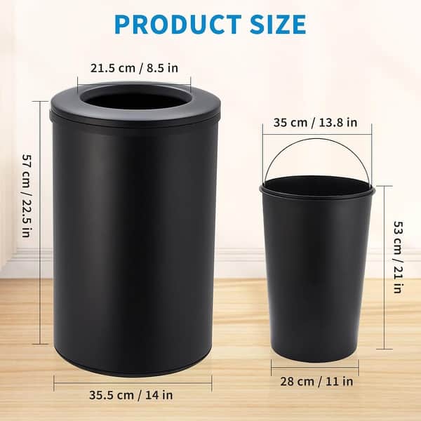 dimension image slide 2 of 3, 10.6 Gal/40L Open Top Round Trash Can, Stainless Steel with Inner Bucket for Office, Kitchen, Bathroom, Green