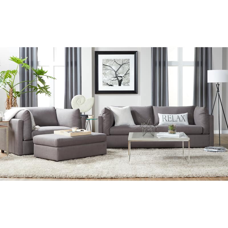 Roundhill Furniture Enda Pillow Back Fabric 3-Piece Sofa and Cuddler Chair Set - Carbon Gray