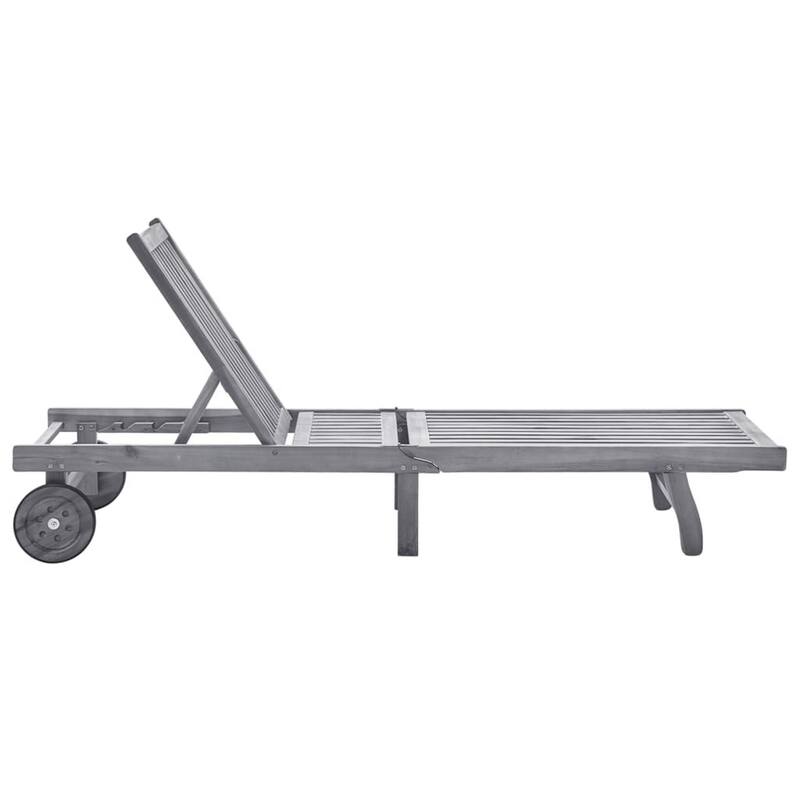 Outdoor Sun Chaise Lounger, Gray Solid Acacia Wood, Casters, 78 Inch