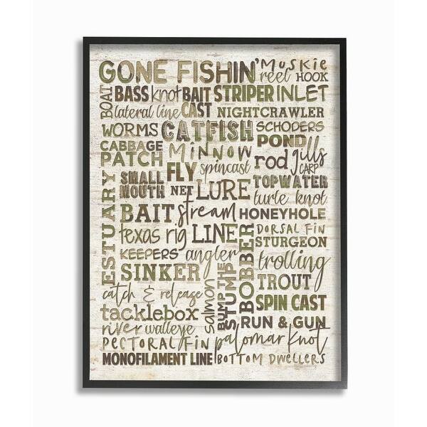 Stupell Fishing Terms And Phrases Sports Tan Green Word Design Framed