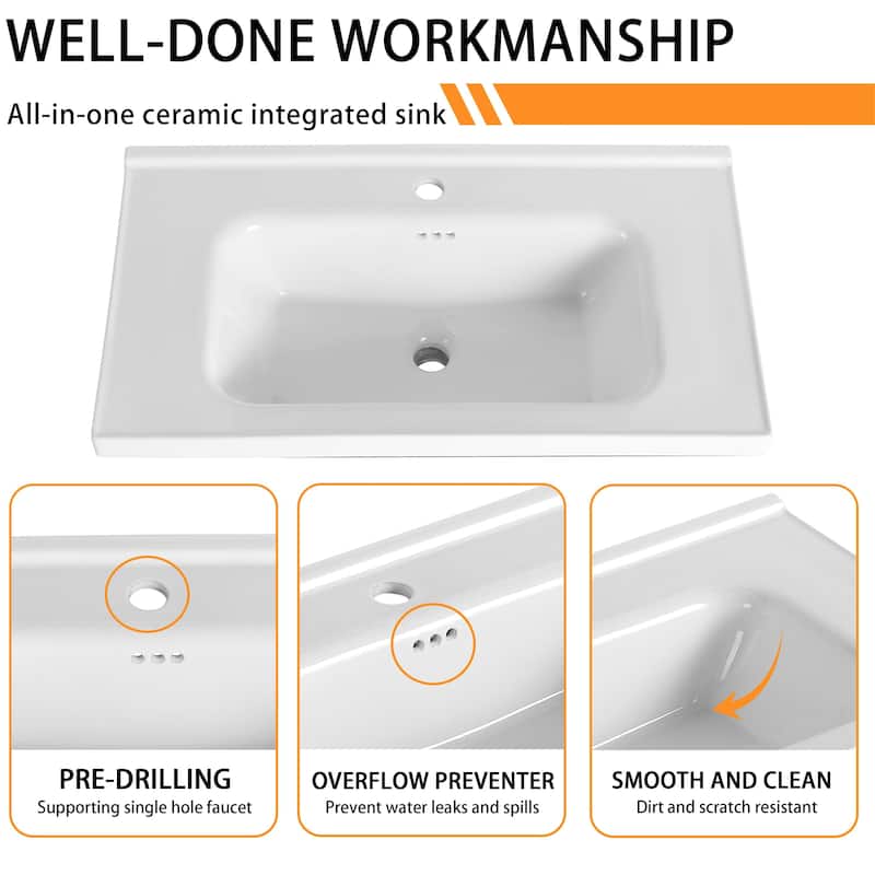 Bathroom Vanity With Sink In 28/32 Inch, Floating/Freestanding Bathroom Vanity With Soft Close Door