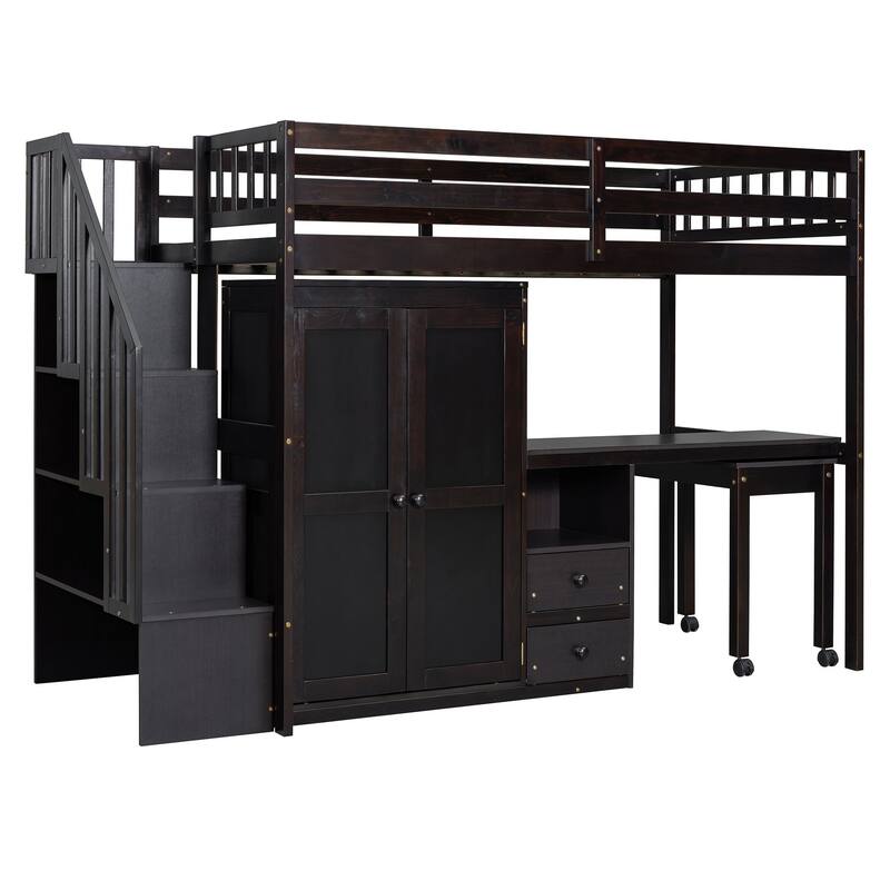 Space-Saving Twin Loft Bed with Playhouse-Inspired Design, Side Storage, Desk, and Wardrobe - Perfect for Kids & Teens