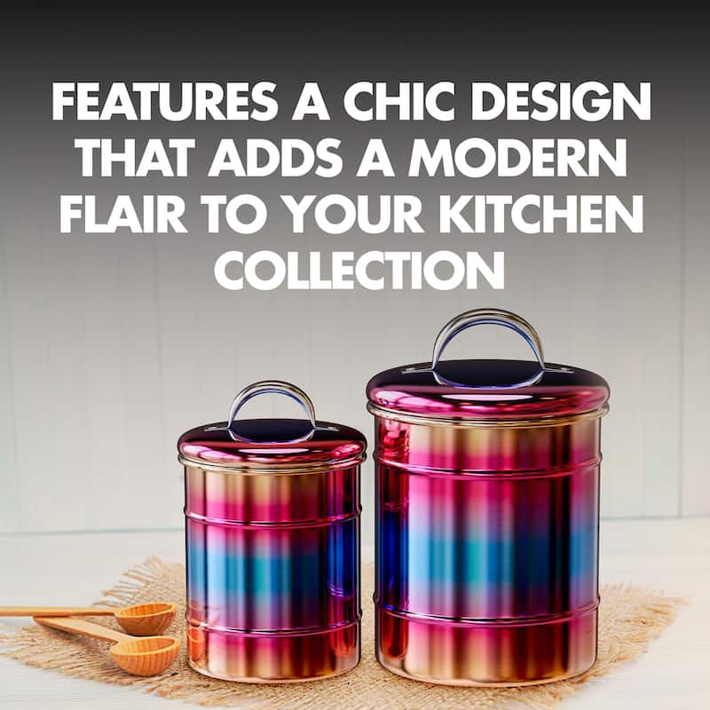 Amici Home Rainbow Storage Canister 2 Decorative Metal Container - 38 and 64 oz