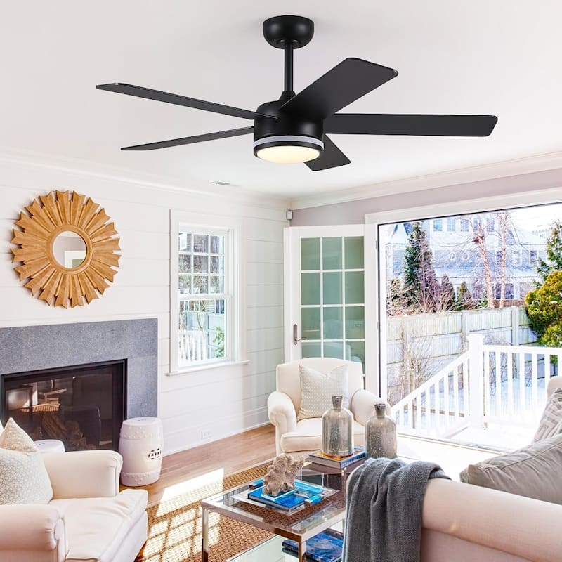 46“/52” Inch Modern Ceiling Fan with LED and Remote,5 Plywood Blades,Remote and APP Control