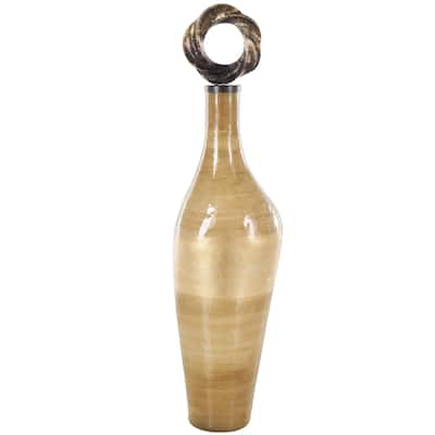 Glass Brushed Ombre Living Room Decorative Jars with Speckled Gold and Bronze Ring Top - Light Brown - Roche River Decor