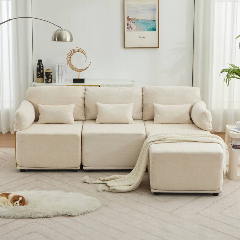XINMICS Modular Sectional Sofa L Shaped Couch, 3 Seat Sofa Set with Ottoman, Chenille Fabric