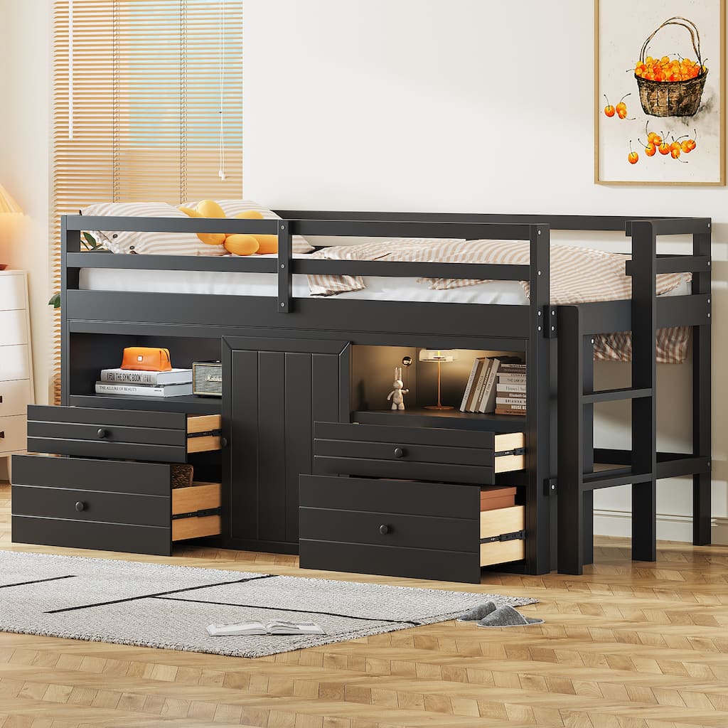 Kids Loft Bed with Storage Underneath - Twin