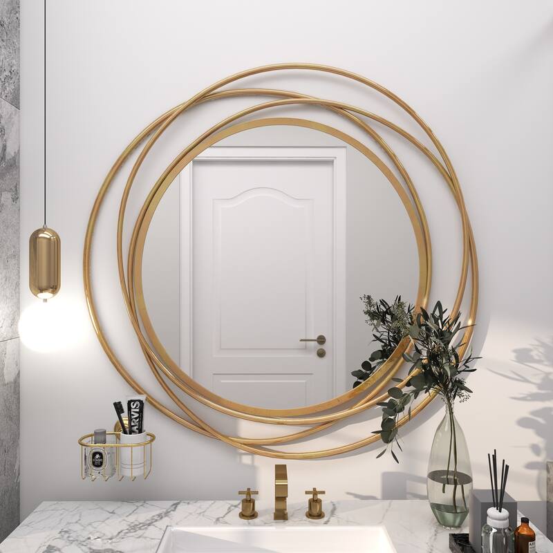 Stylish Metal Wall Mirror with Overlapping Circles and Foiled Finish - Gold or Gray