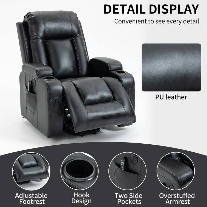 Infinite Position Power Recliner Chair with Heat & Massage, Lift Recliner Chairs with USB Charging Port & Cup Holders