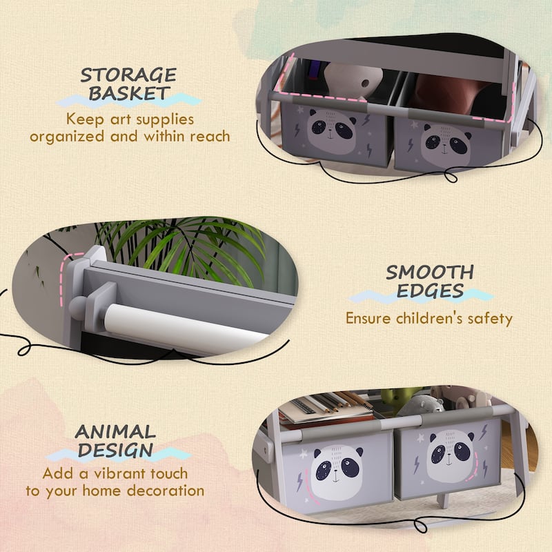 Qaba Art Easel for Kids with Paper Roll, Blackboard, Whiteboard