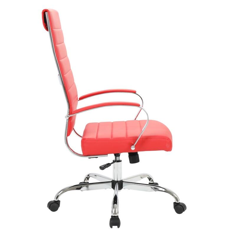 Benmar High-Back Leather Office Desk Chair in Stainless Steel Frame Adjustable Height Tilt Lock 360 Swivel Ergonomic Chair