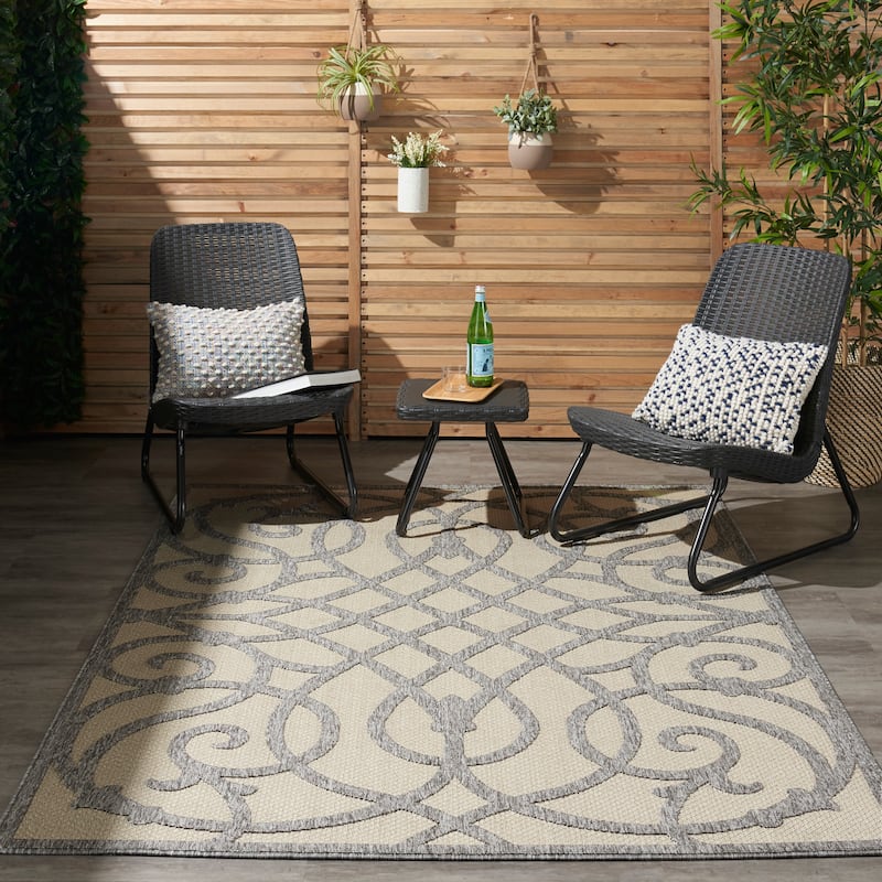 Nourison Palamos Geometric Scroll Indoor Outdoor Area Rug - 6' x 9' - Cream Grey