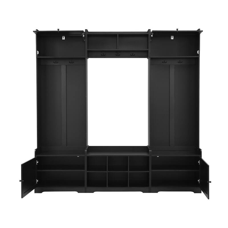 79.1'' Wide Modern Hall Tree with 8 Cubbies, 7 Coat Hooks & Adjustable Shelf