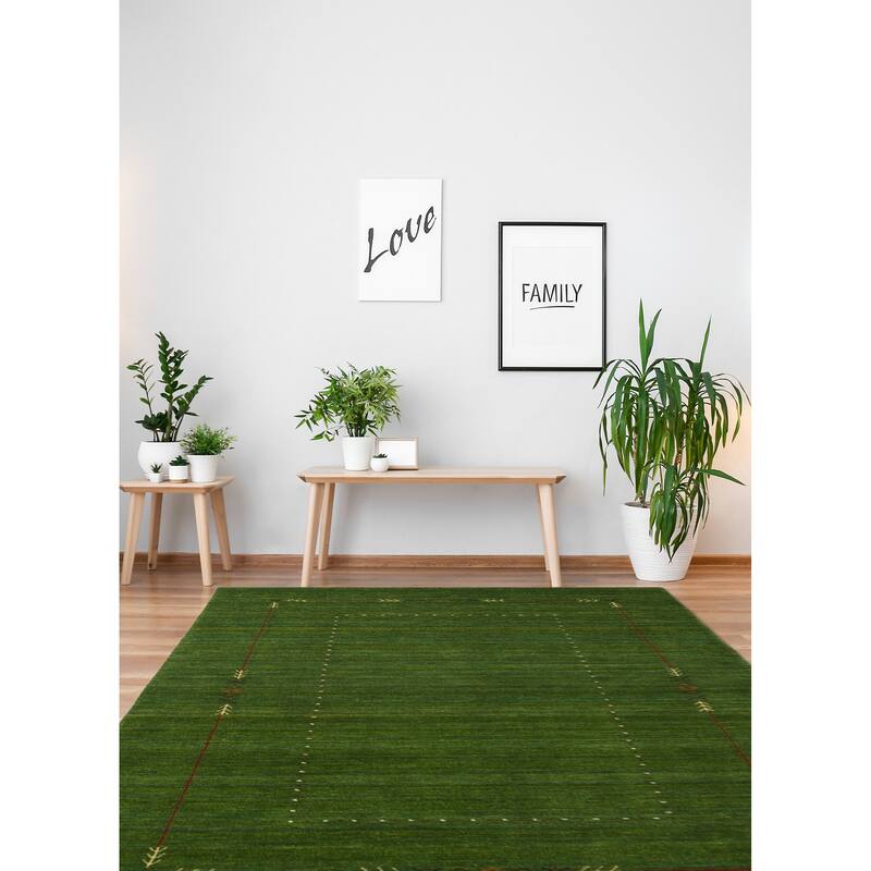 ECARPETGALLERY Hand Loomed Kashkuli Gabbeh Green Wool Rug - 4'11 x 7'11