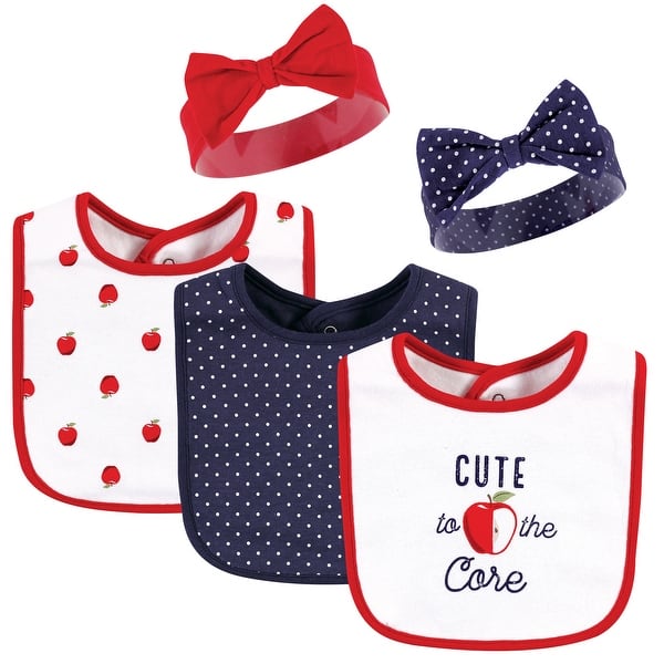 slide 1 of 1, Hudson Baby Infant Girl Cotton Bib and Headband, Apple, 0-6 months - Apple - One Size One Size - Apple