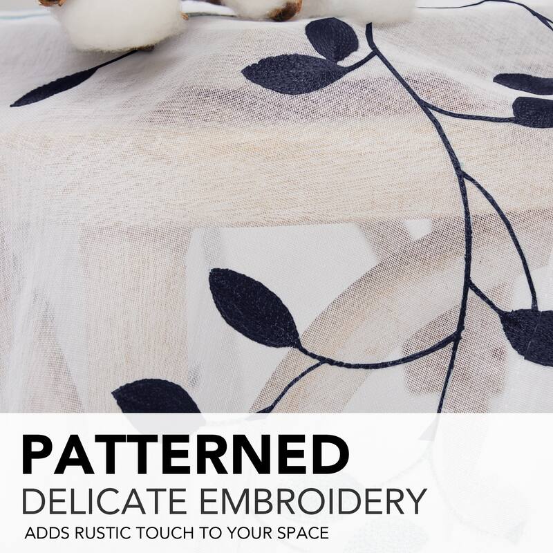 Deconovo Tie up Sheer Curtains Embroidery Pattern Shades