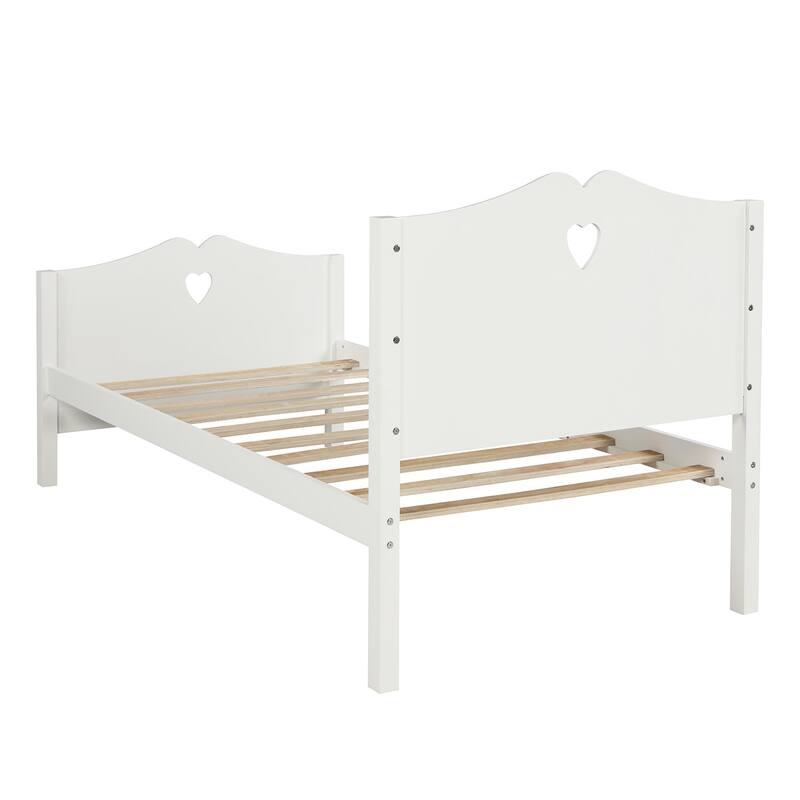 Twin Wood Platform Bed with Headboard, Footboard, and Wooden Slat Support, Classic Design