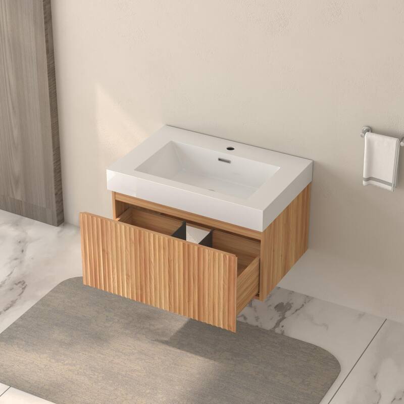 GDF Studio - Alexender Minimalist Design Wall-Mounted Floating Bathroom Vanity with Integrated Basin and Beveled-Edge Handles