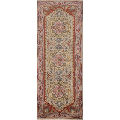 Geometric Gray Kazak Indian Runner Rug Handmade Wool Carpet - 2'6"x 7'11"
