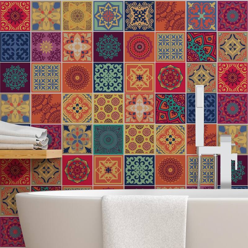 Walplus Tera Mandala Mediterranean 6" Peel and Stick Backsplash Tile Stickers 48pc