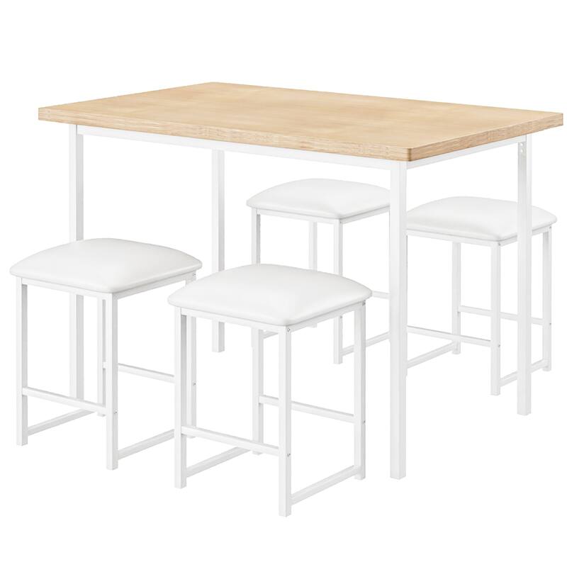 VECELO 5-Piece Dining Table Set with Black PU Leather Stools Space-Saving Rectangle Dining Set for Small Spaces Apartments