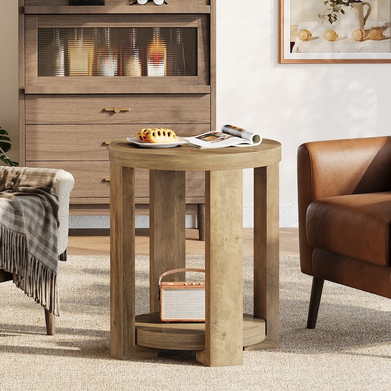 2-Tier Round End Table, Side Table, Small Bedside Accent Table for Living Room, Bedroom (Set of 2)