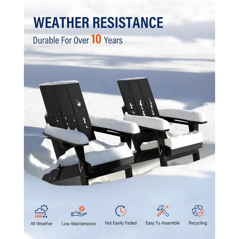 WINSOON Modern HDPE Outdoor Folding Adirondack Chair With Cup Holder-Set Of 2