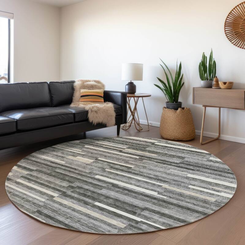 Premium Washable Super Soft Geo Stripes Mayfield Rug - Gray - 8' x 8'