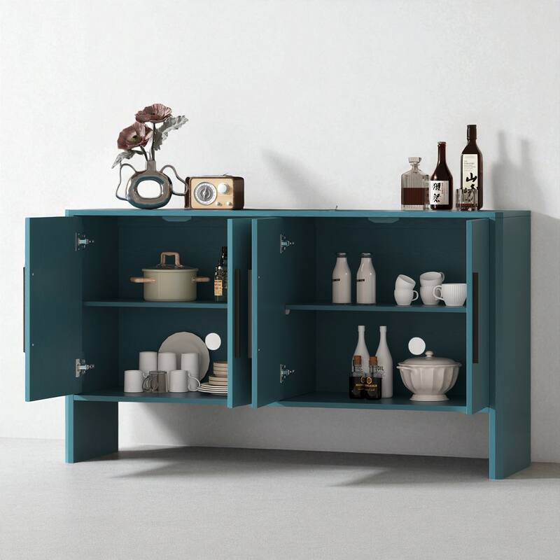 Retro 4-Door Buffet Cabinet with Adjustable Shelves and Long Metal Handles - 59" Wood Sideboard for Kitchen & Dining
