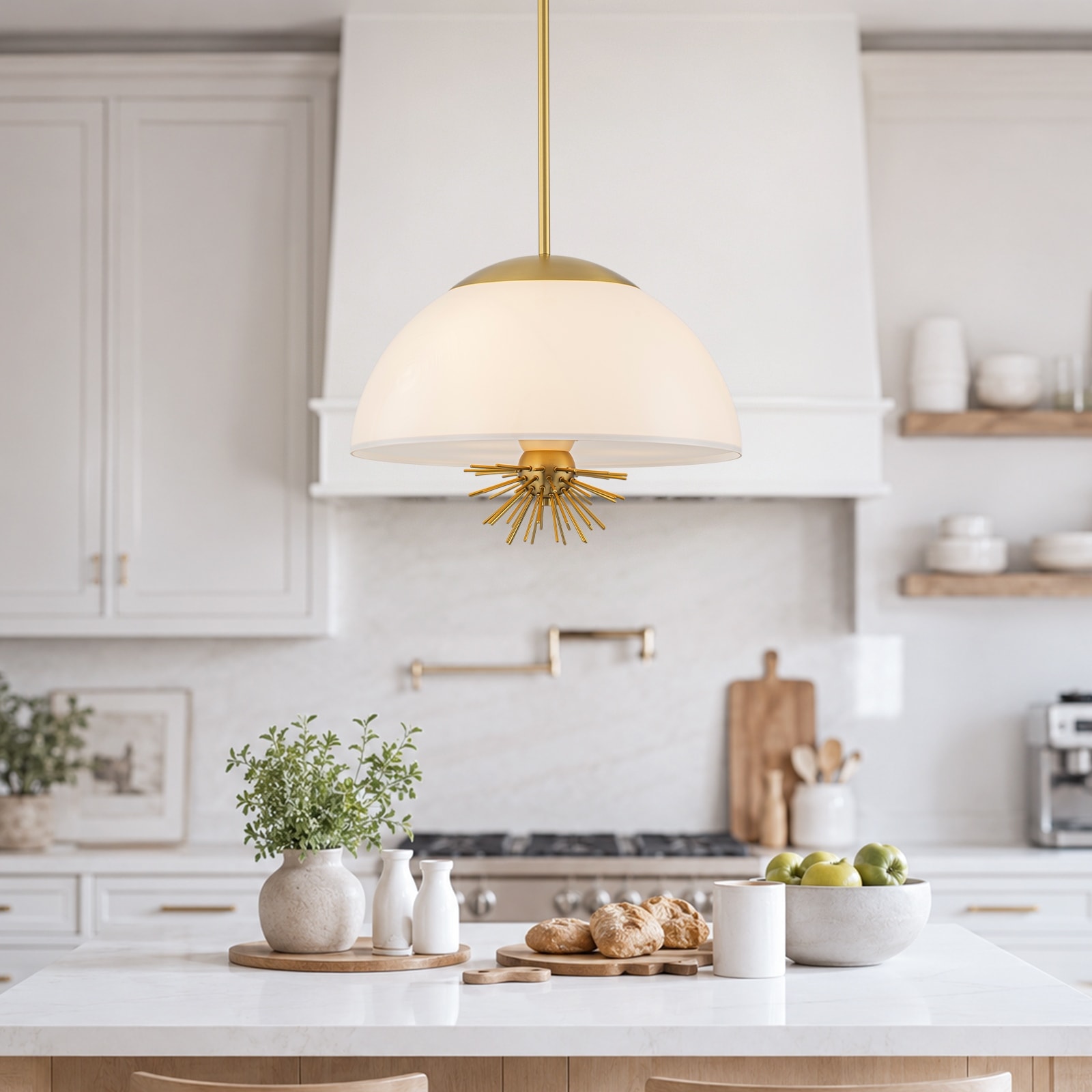 3-Light Dome Pendant Light White Glass Shade Kitchen Island Dining - Dia.7.87inch