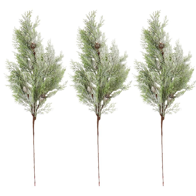 29" Frosted Cedar Spray w/ Cones, Set of 3 - Green