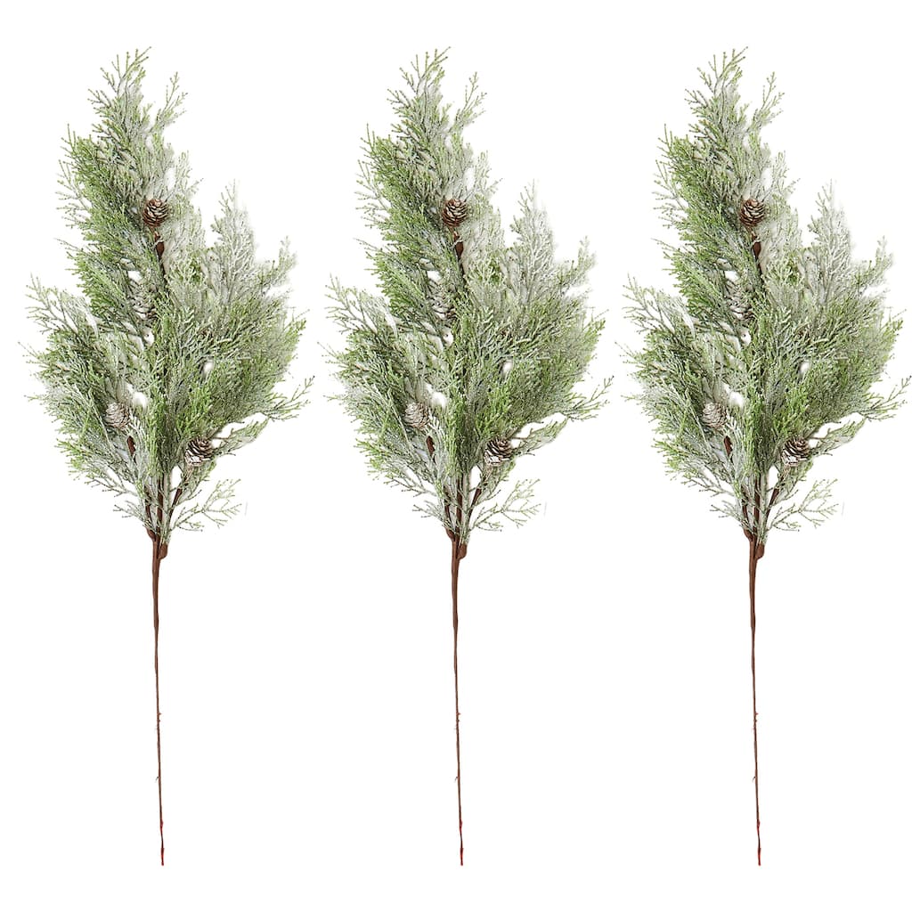 29" Frosted Cedar Spray w/ Cones, Set of 3 - Green