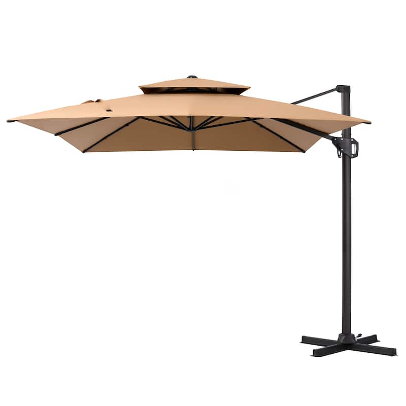 Pellebant 9X11 FT Double Top Patio Cantilever Umbrella, Base Not Included