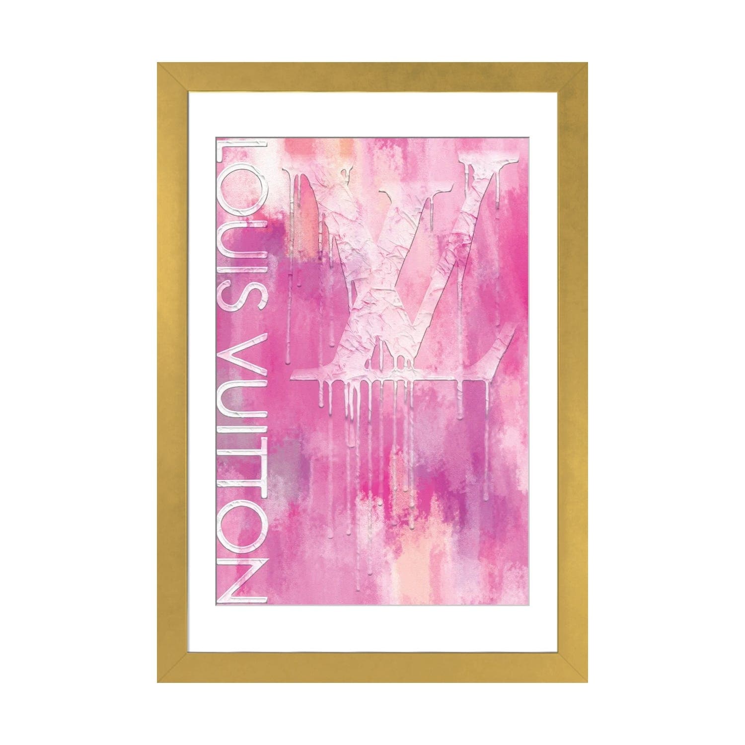 Framed Canvas Art (Gold Floating Frame) - Fashion Drips LV Pinkly by Pomaikai Barron ( Fashion > Fashion Brands > Louis Vuitton art) - 26x18 in