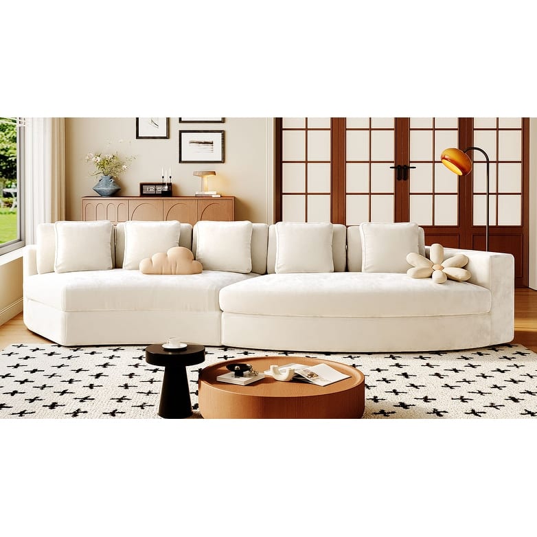 Modular Sectional Sofa, 2-Piece Set with 5 Pillows Chenille Jacquard Curved Couch, Upholstered Couches No Assembly Required