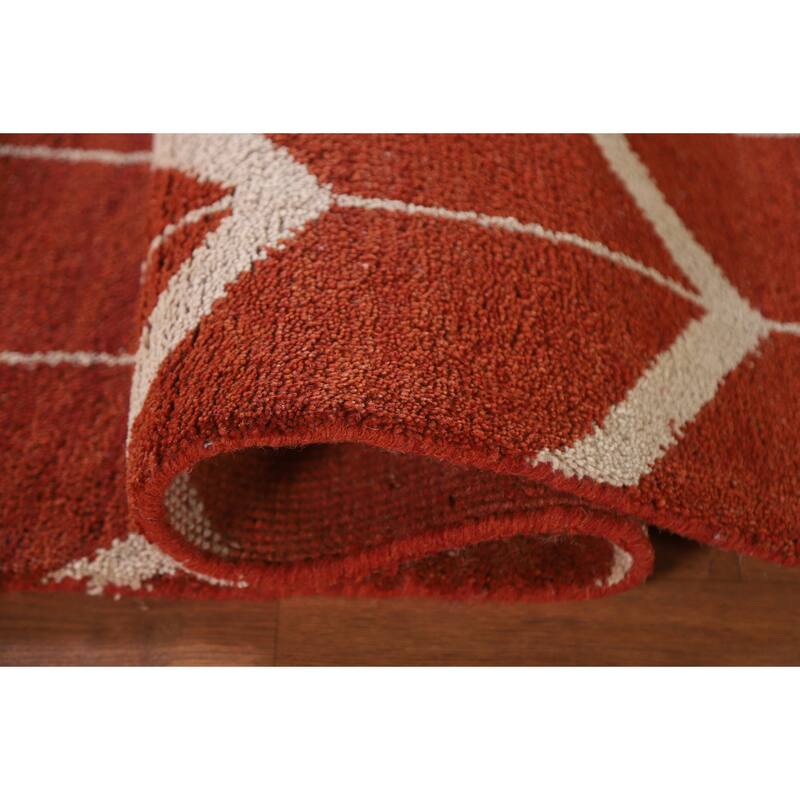 Hand Knotted Oriental 100% Wool Carpet Modern All-Over Oranges & Rust Gabbeh Area Rug - 7' 7'' X 5' 2''