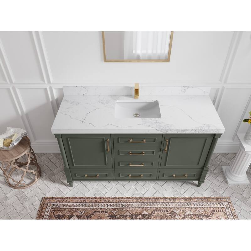 Willow Collections 60 in. W x 22 in. D Aberdeen Single Bowl Sink Bathroom Vanity in Pewter Green with Countertop - 2" Calacatta Nuvo - Pewter Green