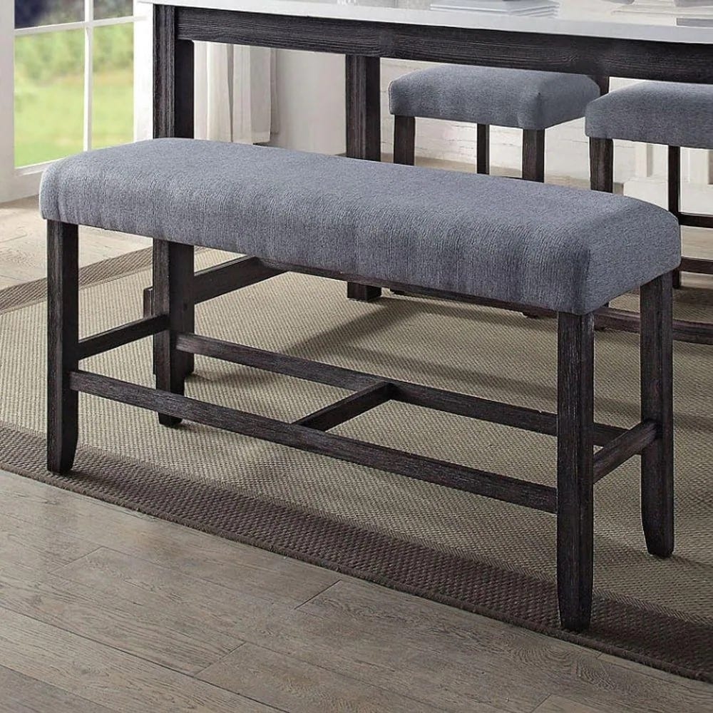 Counter Height Bench With Upholstered Padded Seat And Footrest Support For Kitchen Dining