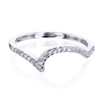Kobelli 1/10 Carat Natural Diamond 10k Solid White Gold River Wedding Ring