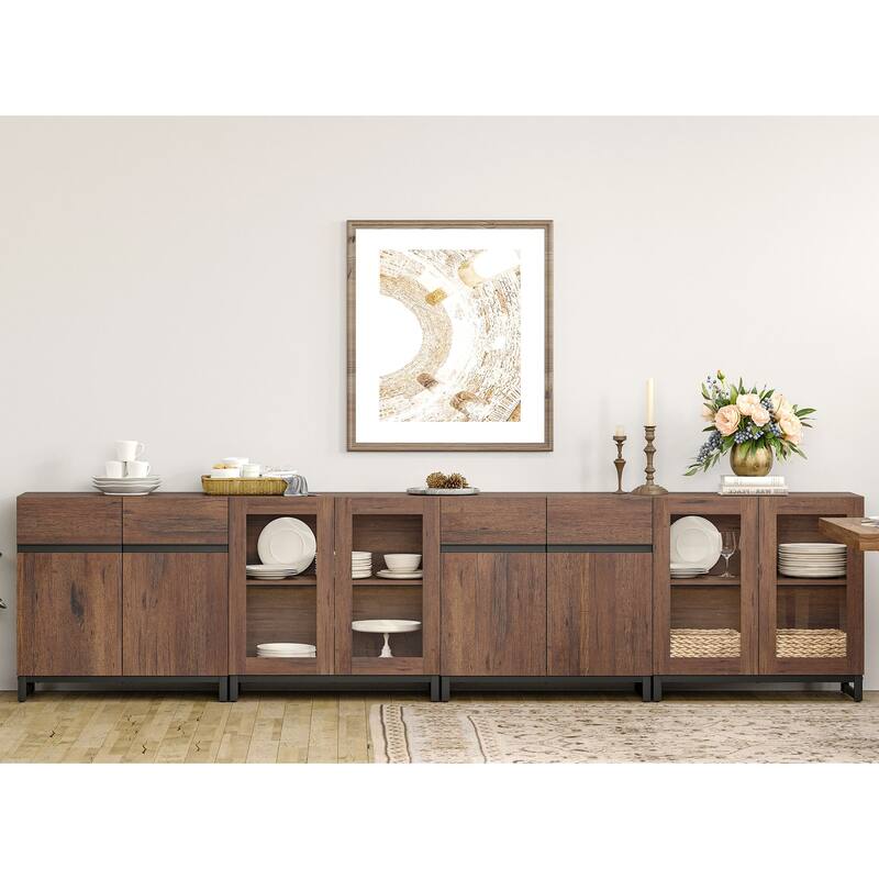 Modern Sideboard with Adjustable Shelves, 4 in 1 Storage Cabinet with Glass Doors, Coffee Bar Cabinet for Kitchen