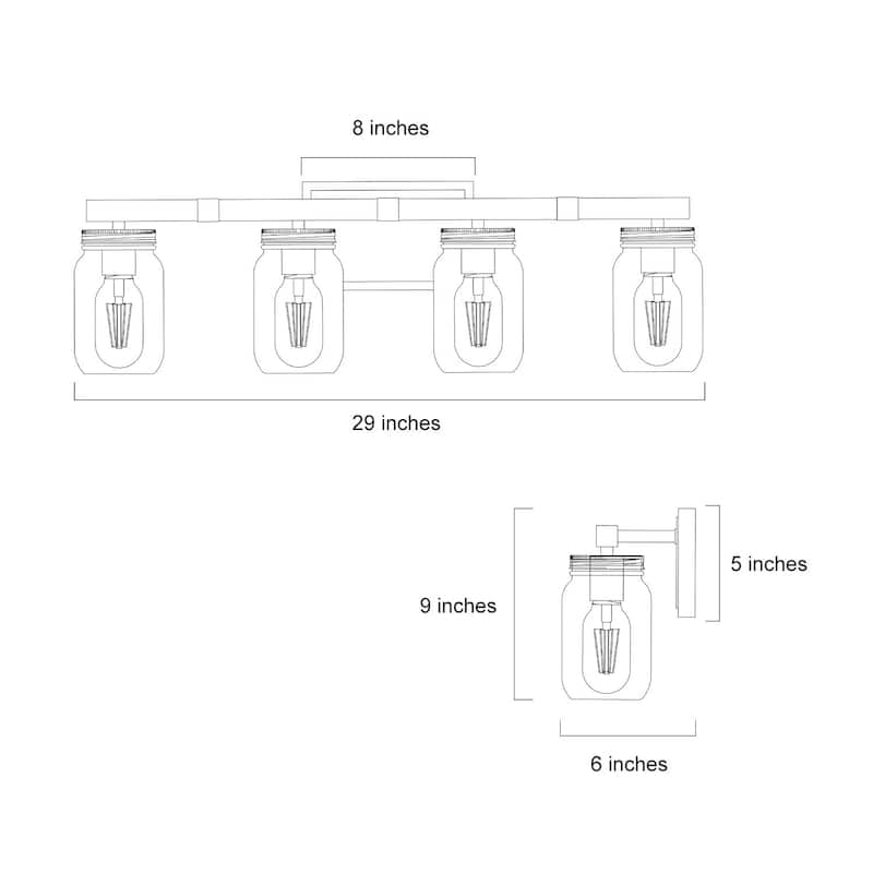 Kole Farmhouse 4-Light Mason Jar Bathroom Vanity Lights Glass Rustic Wall Sconces - W29"xH9"xE6"