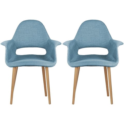Set of 2 Blue Fabric Upholstered Seat Mid Century Modern Dining Chairs