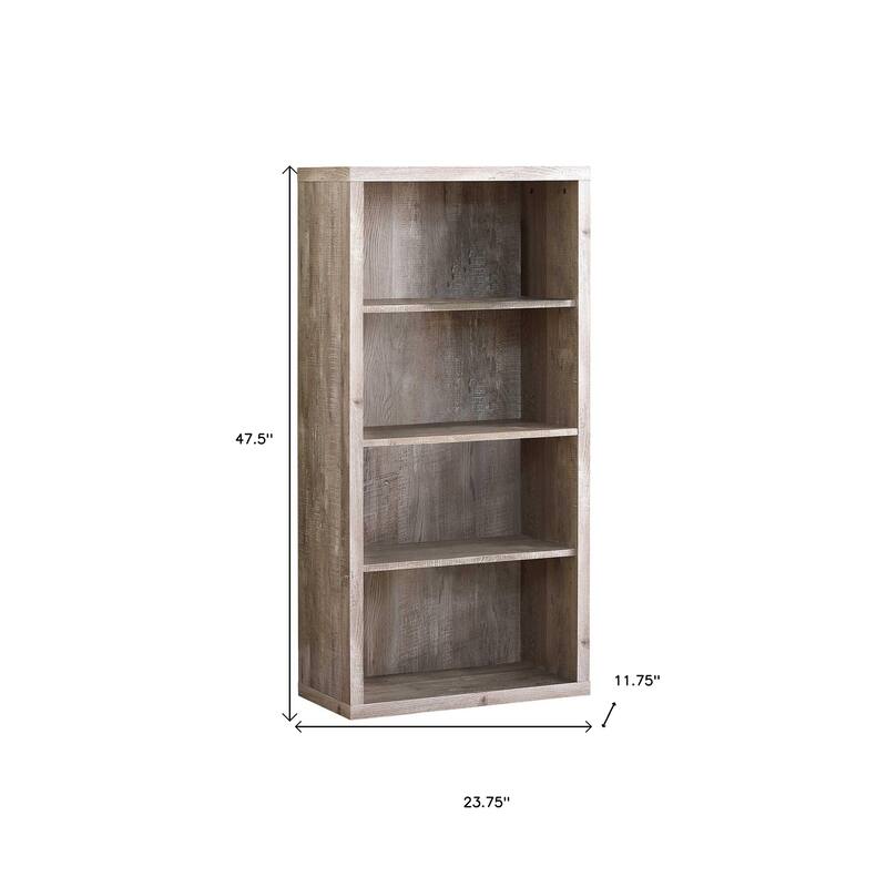 HomeRoots 48" Taupe Distressed Wood Adjustable Four Tier Bookcase - 11.75