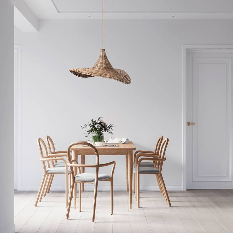 Zen Rattan Pendant Light Natural Medium Sculptural Handwoven Hanging Light For Modern, Transitional, Farmhouse, Boho Room Decor