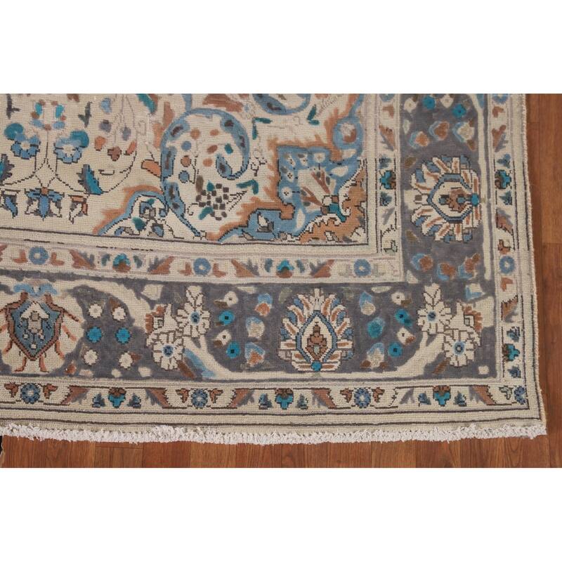 Ivory Floral Tabriz Persian Vintage Rug Handmade Wool Carpet - 6'4"x 9'6"