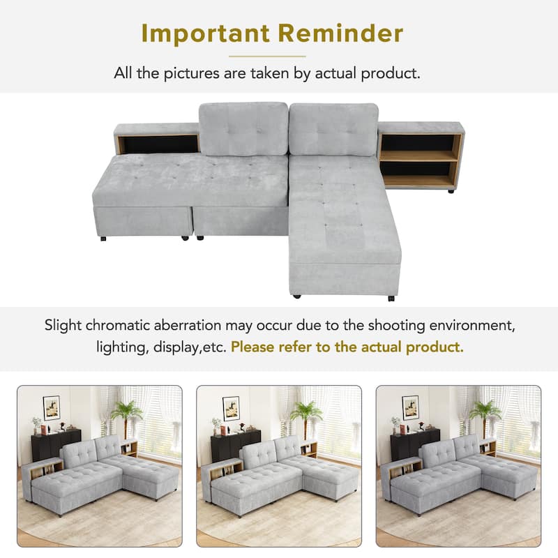 Versatile Modular Sectional Sofa Bed with 2 Storage Racks and Wheels